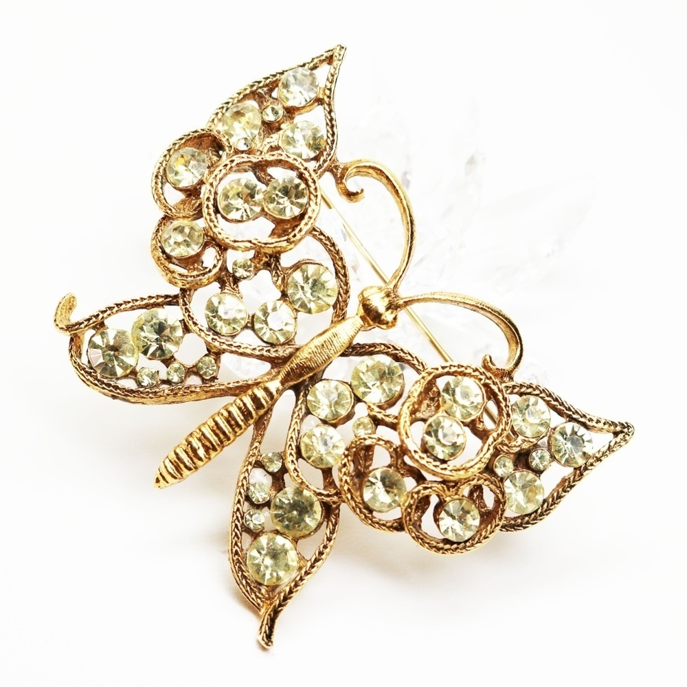 Gorgeous Chartreuse Crystal Butterfly Brooch